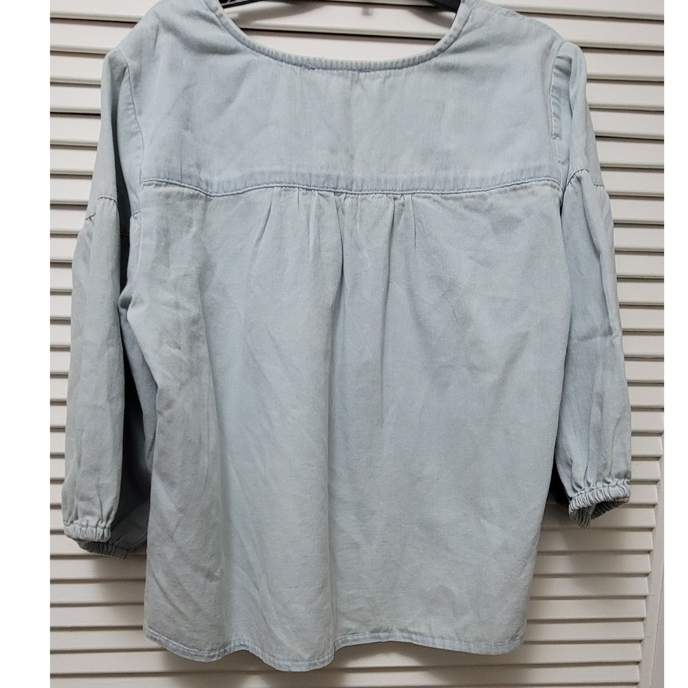 Blue Embroidered Eyelet Cotton Blouse Rose Buttons M Calypso St. Barth Womens - Picture 2 of 10